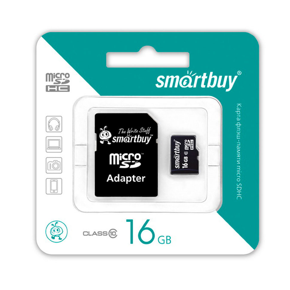16Gb Smart Buy Class 10 (microSDHC, с адаптером SD) - карта памяти