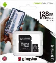 128GB Kingston Class 10 Canvas Select Plus A1 (100 Mb/s) (microSDXC, с адапером SD)