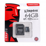 64Gb Kingston, Canvas Select, Class10, UHS-I U1 80Mb/s (microSDXC, с адаптером) - карта памяти