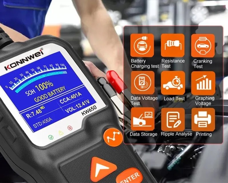 Автомобильный тестер аккумулятора KONNWEI KW650