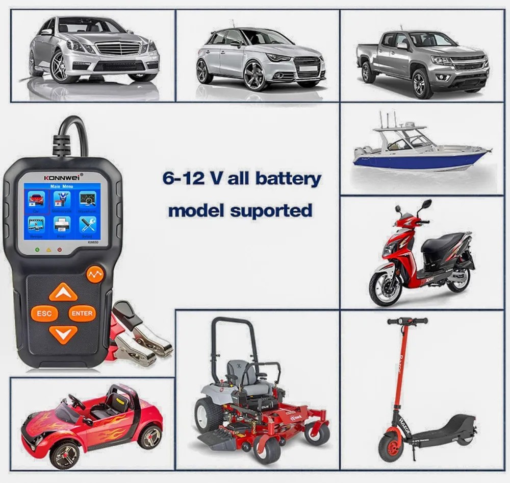 Автомобильный тестер аккумулятора KONNWEI KW650